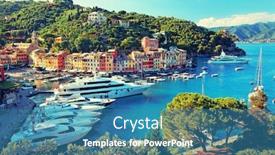  Presentation with resort - Cool new presentation theme with summer-vacation-at-portofino-luxurious backdrop and a teal colored foreground