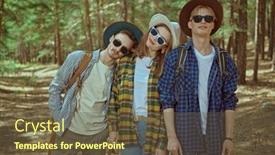  Presentation with pine forest - Presentation theme featuring summer-vacation-cheerful-young-people background and a tawny brown colored foreground