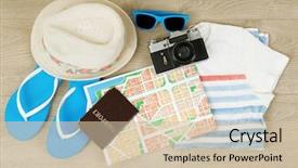  Presentation with summer holiday - Colorful presentation enhanced with summer vacation clothes shoes backdrop and a soft green colored foreground