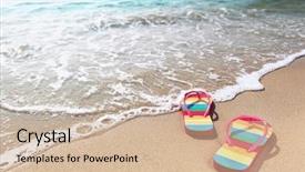 Presentation with flipflops - PPT layouts featuring summer vacation concept--flipflops background and a soft green colored foreground