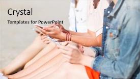  Presentation with smartphones - Amazing presentation having summer vacation holidays technology travel and people concept - close up of young women with smartphones on beach backdrop and a lemonade colored foreground