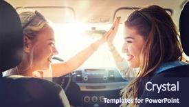  Presentation with women driving - Theme consisting of summer vacation holidays travel road background and a navy blue colored foreground