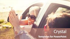  Presentation with girls trip - Slides having summer vacation holidays travel road background and a coral colored foreground