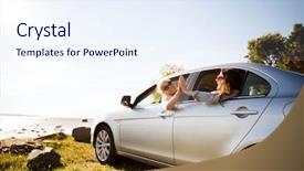  Presentation with girls trip - Slides having summer vacation holidays travel road background and a sky blue colored foreground