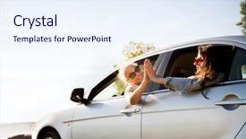  Presentation with girls trip - PPT theme having summer vacation holidays travel road background and a sky blue colored foreground