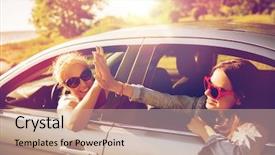  Presentation with girls trip - Beautiful PPT theme featuring summer vacation holidays travel road backdrop and a soft green colored foreground