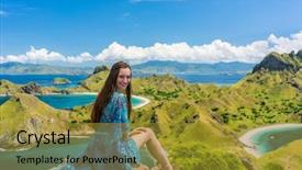  Presentation with mountain view - Beautiful PPT layouts featuring summer vacation in indonesia backdrop and a gold colored foreground