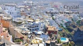  Presentation with santorini - Presentation theme enhanced with summer vacation on beautiful vulcanic island santorini at greece background and a light blue colored foreground