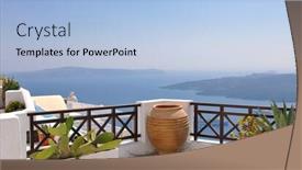  Presentation with santorini - Beautiful presentation theme featuring summer vacation on beautiful vulcanic island santorini at greece backdrop and a light blue colored foreground