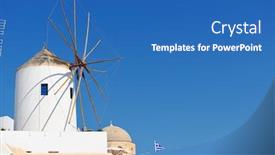  Presentation with santorini - Colorful slides enhanced with summer vacation on beautiful vulcanic island santorini at greece backdrop and a teal colored foreground