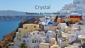  Presentation with santorini - Colorful slide deck enhanced with summer vacation on beautiful vulcanic island santorini at greece backdrop and a light blue colored foreground