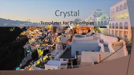  Presentation with santorini - PPT layouts with summer vacation on beautiful vulcanic island santorini at greece background and a light blue colored foreground