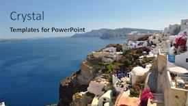  Presentation with santorini - Theme having summer vacation on beautiful vulcanic island santorini at greece background and a light blue colored foreground