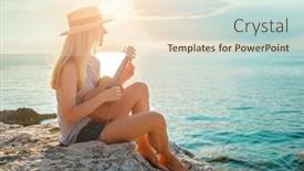  Presentation with luxury lifestyle - Cool new presentation theme with summer-vacation-smellingcaucasian-women-relaxing backdrop and a cream colored foreground