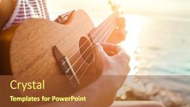  Presentation with ukulele - Cool new PPT theme with summer-vacation-smellingcaucasian-women-relaxing backdrop and a red colored foreground