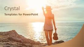  Presentation with ukulele - PPT layouts consisting of summer-vacation-smellingcaucasian-women-relaxing background and a cream colored foreground