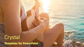  Presentation with ukulele - PPT layouts with summer-vacation-smellingcaucasian-women-relaxing background and a tawny brown colored foreground