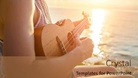  Presentation with ukulele - Cool new theme with summer-vacation-smellingcaucasian-women-relaxing backdrop and a coral colored foreground