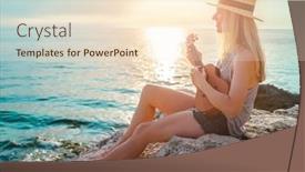  Presentation with luxury lifestyle - Theme having summer-vacation-smellingcaucasian-women-relaxing background and a cream colored foreground