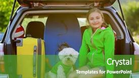  Presentation with summer camp - Amazing presentation theme having summer vacation travel - young girl backdrop and a shamrock green colored foreground