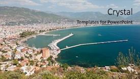  Presentation with castle wall - Presentation design enhanced with kleopatra - summer vacations - blue mediterranean background and a light blue colored foreground