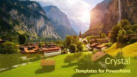  Presentation with waterfall - Theme featuring summer-view-of-alpine-valley background and a gold colored foreground