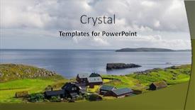  Presentation with village - Beautiful presentation theme featuring summer-view-of-small-village backdrop and a light gray colored foreground