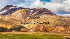  Presentation with green travel - Theme with summer volcanic tundra bright multi-colored rhyolite mountains - yellow orange green and blue travel to iceland in july background and a yellow colored foreground