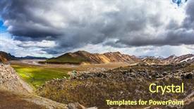  Presentation with mineral - Presentation having summer volcanic tundra multi-colored mountains from mineral rhyolite are lit with the july sun travel to iceland in the summer background and a tawny brown colored foreground