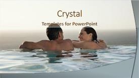  Presentation with relaxing - Presentation enhanced with summer water - rear view of happy couple background and a sky blue colored foreground
