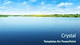 Presentation with summer - PPT theme with summer water landscape background and a ocean colored foreground
