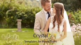  Presentation with married - Colorful PPT theme enhanced with summer wedding - romantic young couple getting married backdrop and a yellow colored foreground
