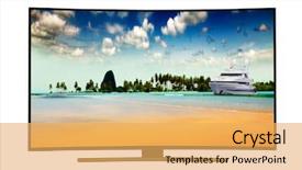  Presentation with modern elegant - Cool new presentation design with summer wide screen - 4k monitor isolated on white backdrop and a yellow colored foreground