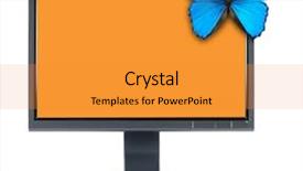  Presentation with blue water splash isolated - PPT theme having summer wide screen - lcd monitor and blue butterfly background and a gold colored foreground