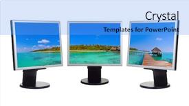  Presentation with my panorama on computer screen - Beautiful PPT theme featuring summer wide screen - maldives panorama in computer monitors backdrop and a  colored foreground