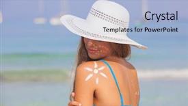  Presentation with summer sun - Amazing PPT theme having summer woman sun tan skin backdrop and a light blue colored foreground