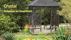  Presentation with plants - Colorful slides enhanced with summerhouse with perennial plants around in the park backdrop and a tawny brown colored foreground