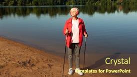  Presentation with walking nordic - Presentation theme with summertime-active-lifestyle-leisure background and a tawny brown colored foreground