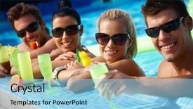  Presentation with swimming pool - Beautiful presentation theme featuring summertime fun - attractive young couples refreshing backdrop and a  colored foreground
