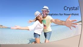  Presentation with crystal - Audience pleasing presentation design consisting of summertime fun - happy couple walking in crystal backdrop and a light blue colored foreground