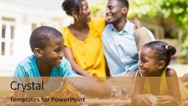  Presentation with park - Audience pleasing slides consisting of summertime fun - happy family posing together backdrop and a  colored foreground