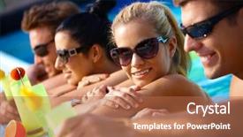  Presentation with benefits of drinking water - Slide deck with summertime fun - happy young companionship in water background and a  colored foreground