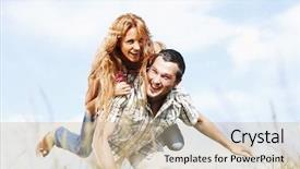  Presentation with hug - Amazing presentation design having summertime fun - man and woman hug backdrop and a mint green colored foreground