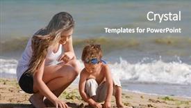  Presentation with beach - Beautiful PPT theme featuring summertime fun - mother and son playing backdrop and a  colored foreground