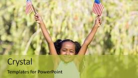  Presentation with usa flag - Slides with summertime fun - young girl showing usa flag background and a  colored foreground