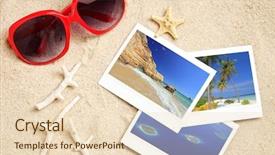  Presentation with pearls and oysters starfish - Presentation having summertime tropical vacation travel - sunglasses few photos starfish background and a lemonade colored foreground
