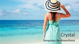  Presentation with vacation - PPT theme enhanced with summery - beach vacation girl walking along background and a  colored foreground
