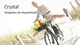  Presentation with flower woman - Audience pleasing presentation theme consisting of summery - super smily young woman having backdrop and a white colored foreground