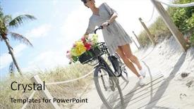  Presentation with flower woman - Presentation having summery - super smily young woman walking background and a soft green colored foreground