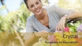 Presentation with flower woman - Beautiful presentation featuring summery - super smily young woman backdrop and a yellow colored foreground